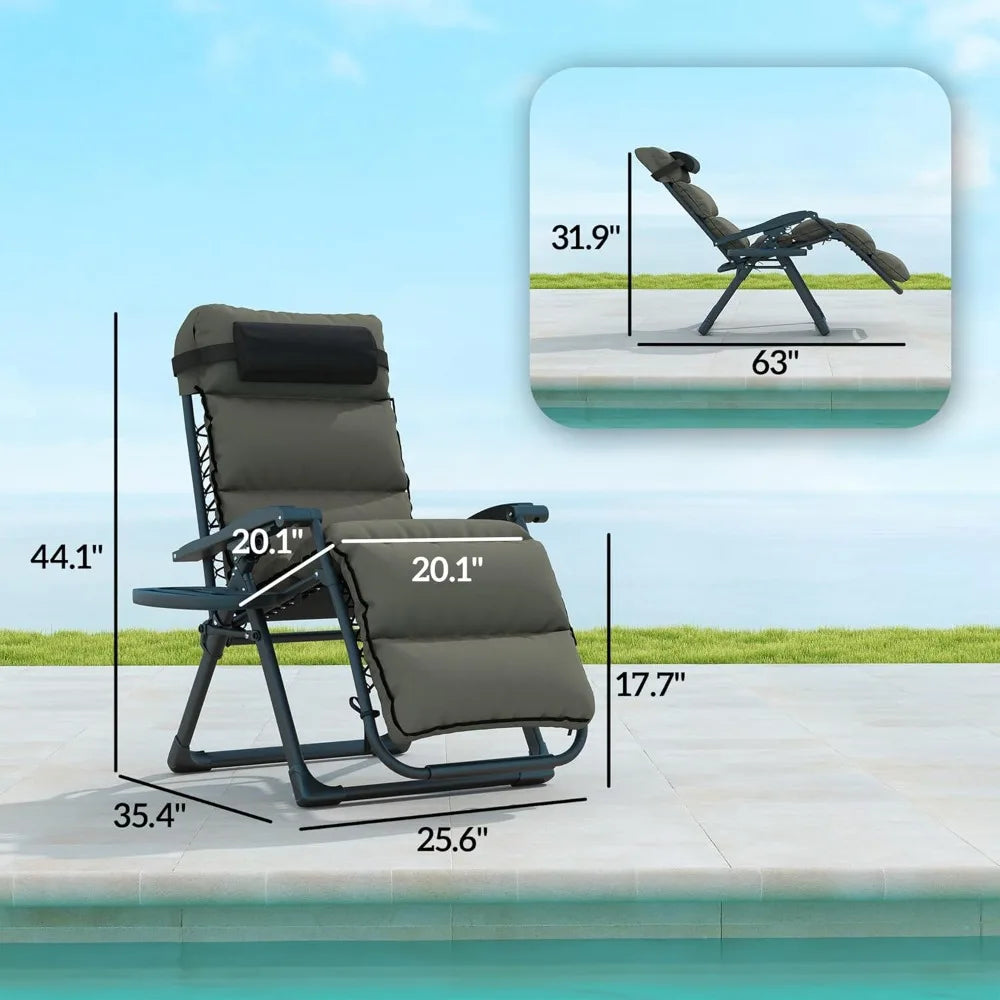 Set of 2 Reclining Zero Gravity Lounge Chairs – Folding Outdoor Relaxation with Removable Cushions