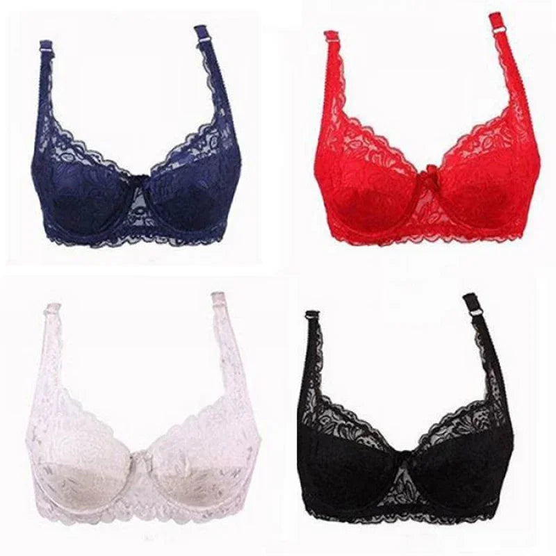 Sexy Floral Lace Push-Up Bra – Women’s Thin Summer Lingerie, Breathable Solid Color Comfort Brassiere