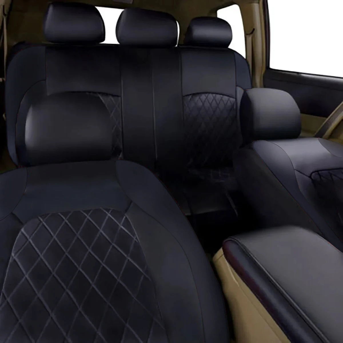 All-Season Quilted PU Leather Car Seat Covers – Full Coverage Waterproof Seat Protectors for Sedans, SUVs, and Trucks
