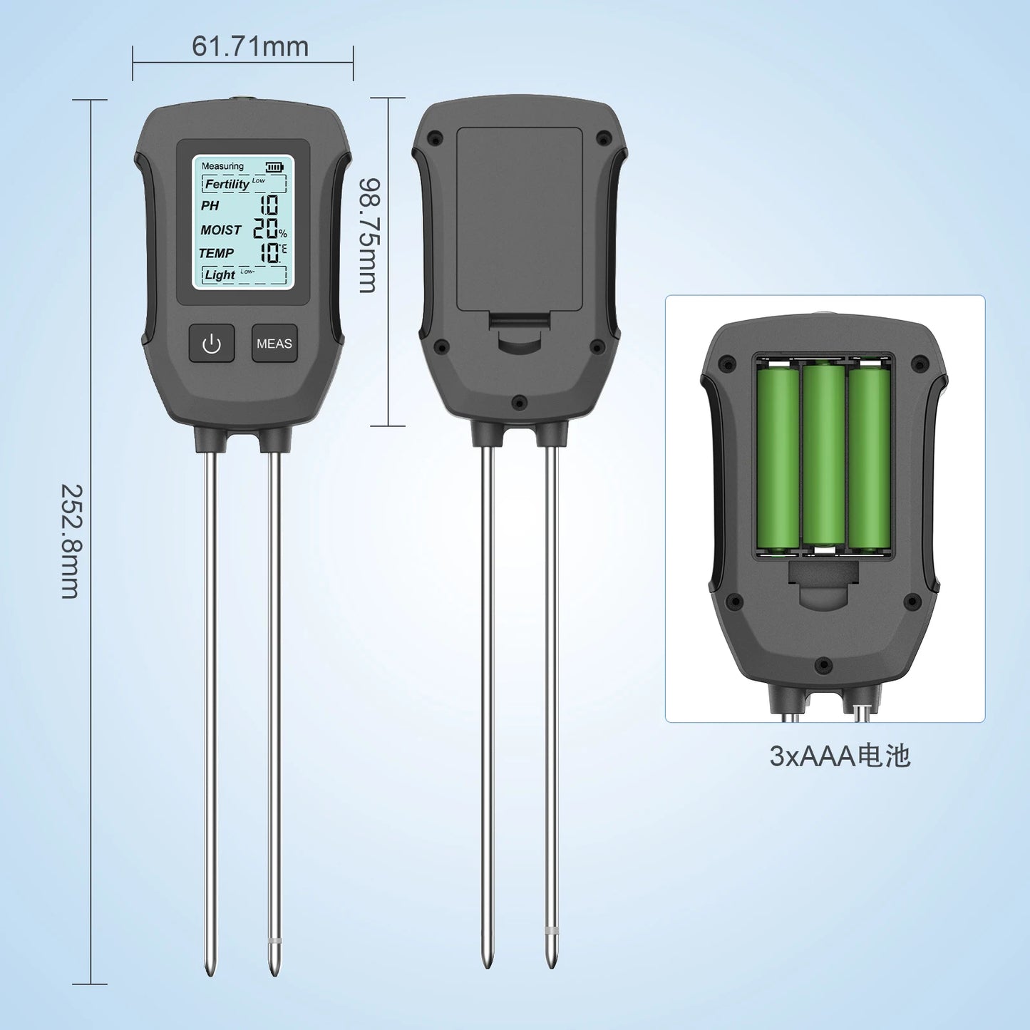 5-in-1 Digital Soil Tester with LCD Backlight – Measures pH, Moisture, Temperature, Fertility & Sunlight for Garden & Lawn