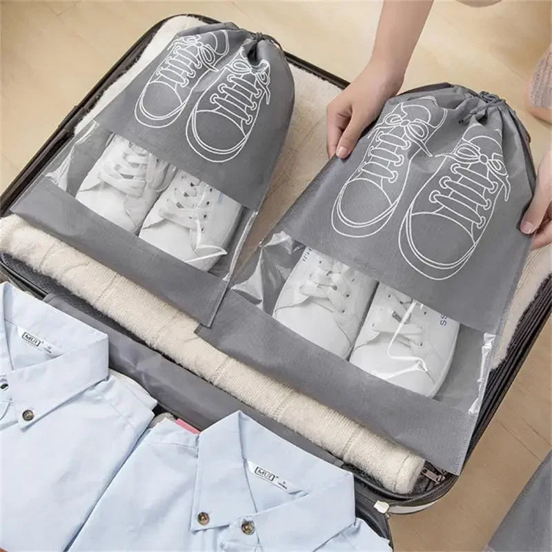 5/10pcs Non-Woven Shoe Storage Bags – Portable Waterproof Travel Organizer with Drawstring for Closet & Luggage