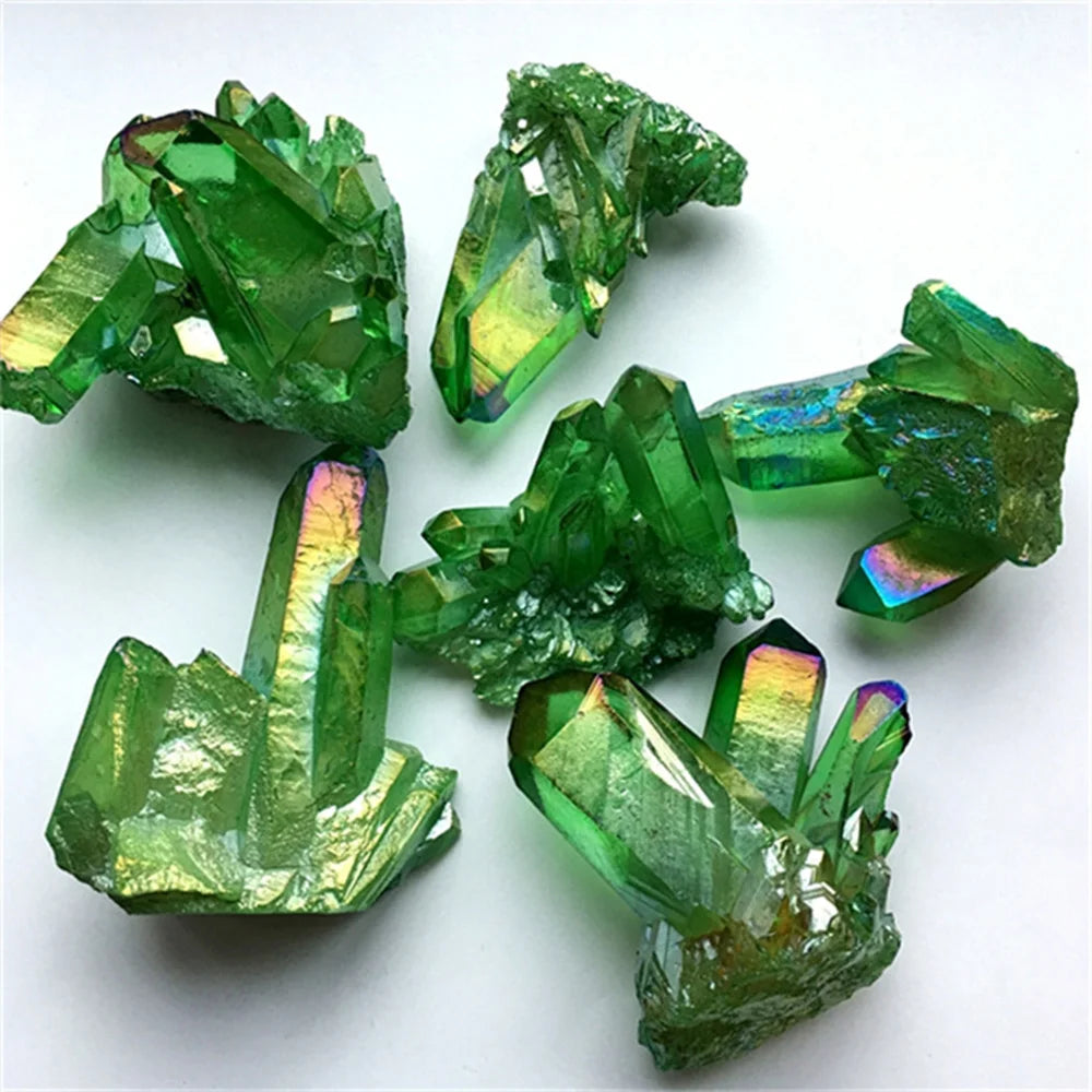 Aura Green Titanium Quartz Crystal Cluster – Natural Healing Gemstone Specimen for Energy & Decor