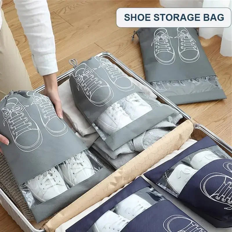 5/10pcs Non-Woven Shoe Storage Bags – Portable Waterproof Travel Organizer with Drawstring for Closet & Luggage