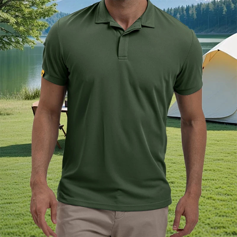 Men’s Casual Short Sleeve Button-Down Shirt – Solid Color Summer Top with Turn-Down Collar