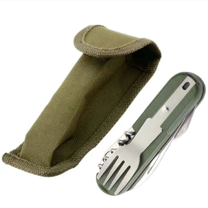 1pc 7-in-1 Multifunctional Outdoor Utensils Stainless Steel Portable Utensils Picnic Camping Hiking Outdoor Gadgets