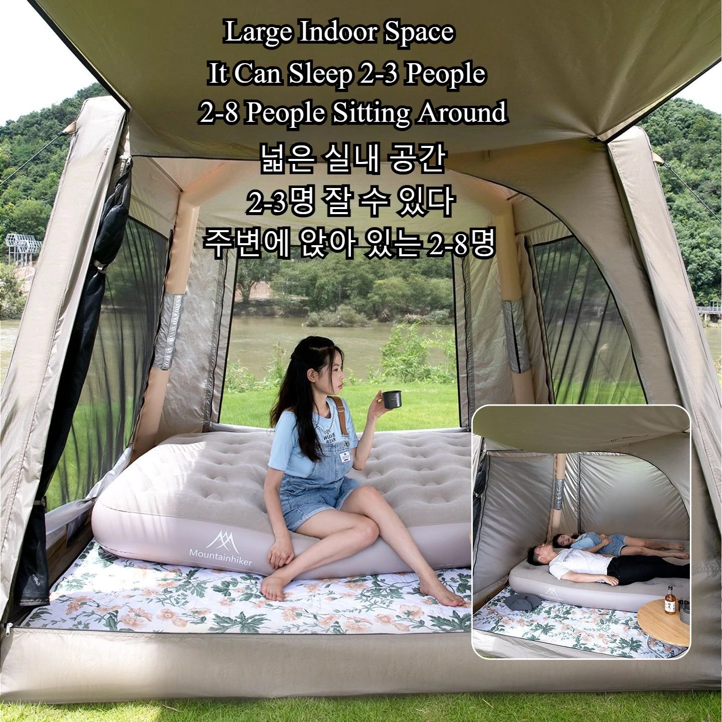 ποΈ MOUNTAINHIKER Inflatable Cottage Tent β Spacious 3β4 Person Quick-Setup Camping Shelter with Canopy