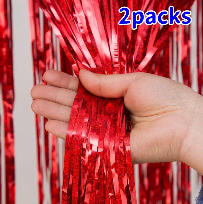2-Pack Metallic Tinsel Fringe Curtains – 2x1M Glitter Party Backdrops for Birthday, Wedding, Bachelorette & Event Decor