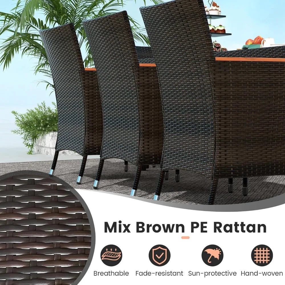 š 10-Piece Patio Rattan Dining Set with 15Ft Double-Sided Umbrella