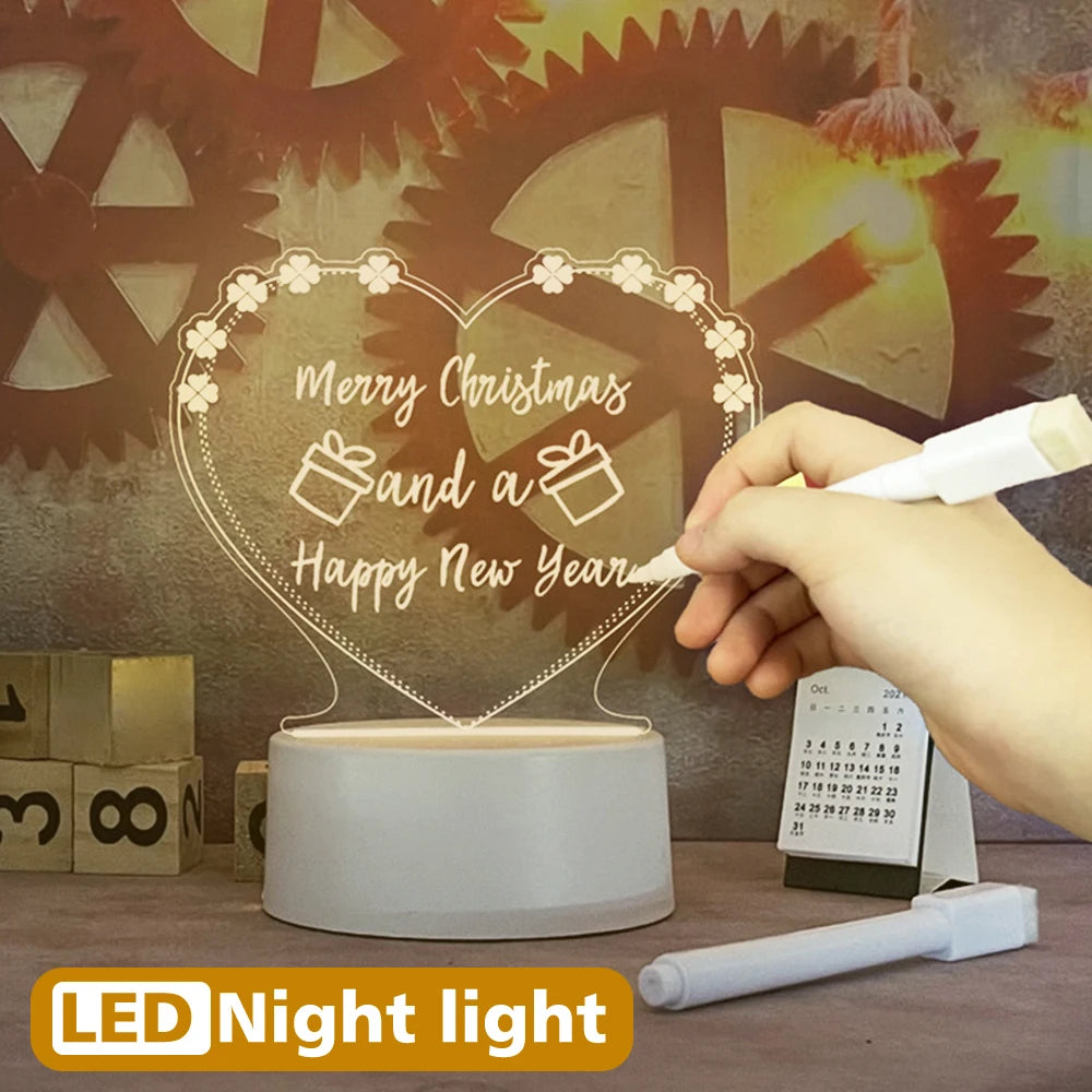 Creative LED Night Light Message Board – USB Note Lamp with Pen, Fun Gift for Kids or Girlfriend, Bedroom Decor
