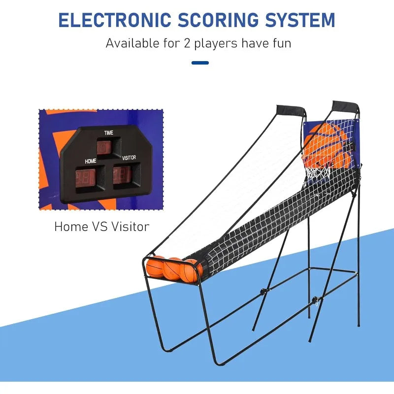 Indoor Basketball Arcade Game – Electronic Scoreboard for 1–2 Players, Foldable Hoop Shooting Game