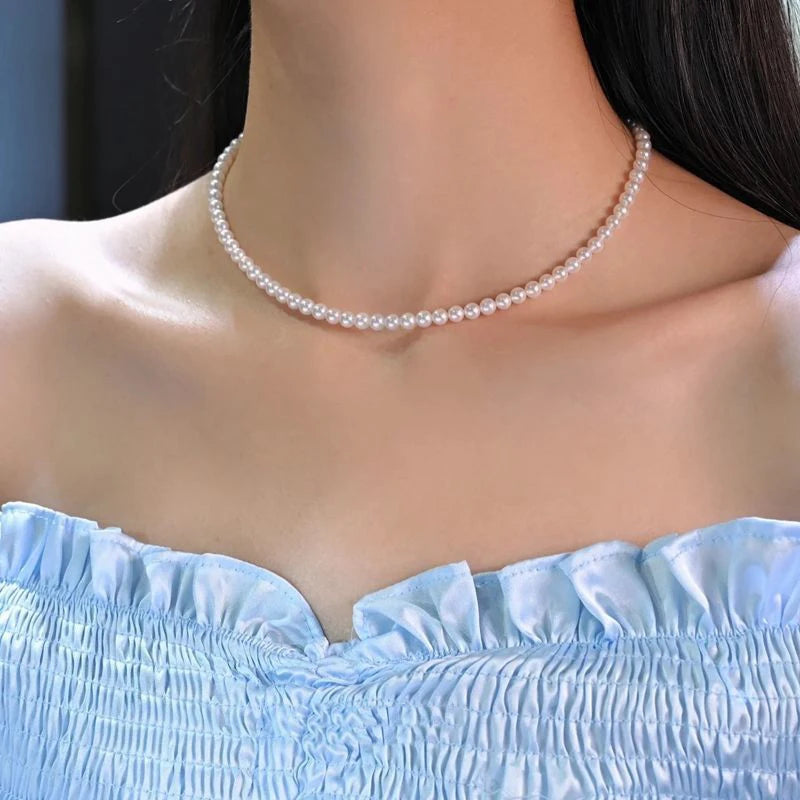 Timeless Elegance: Classic White Pearl Choker Necklace – Handmade Vintage Style