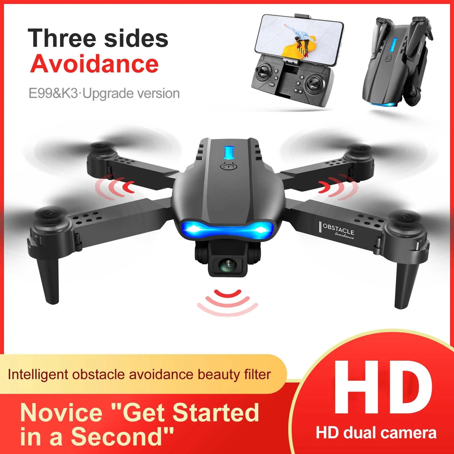 E99 K3 Pro Dual Camera Drone – Obstacle Avoidance RC Quadcopter with Remote Control