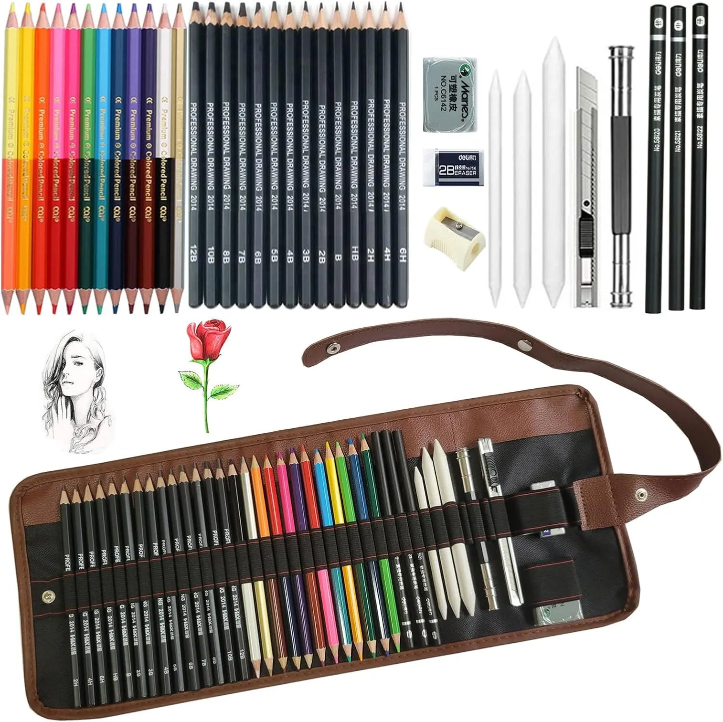 26/30/38pcs Professional Drawing Pencil Set – Graphite, Charcoal & Blending Tools | Art Kit Gift for Beginners & Artists