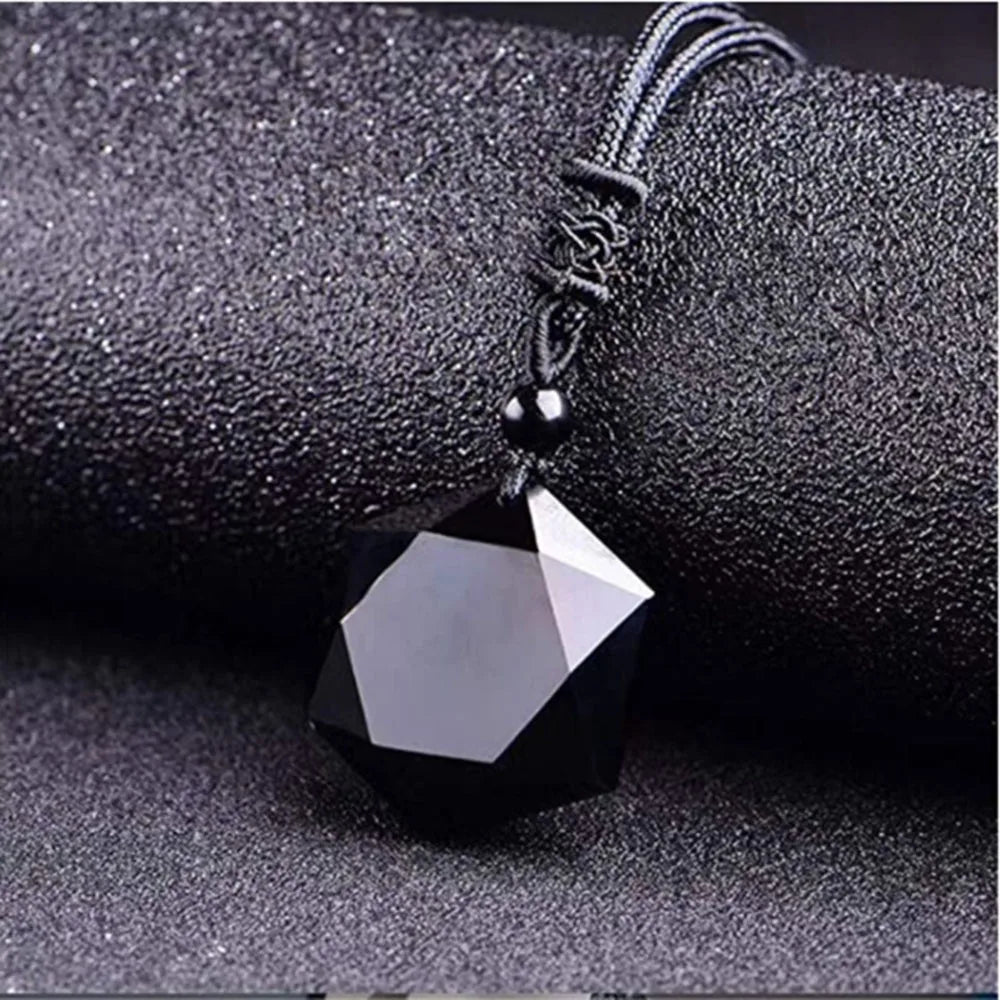 Obsidian Hexagram Pendant – Protective Black Stone Amulet Necklace for Men & Women