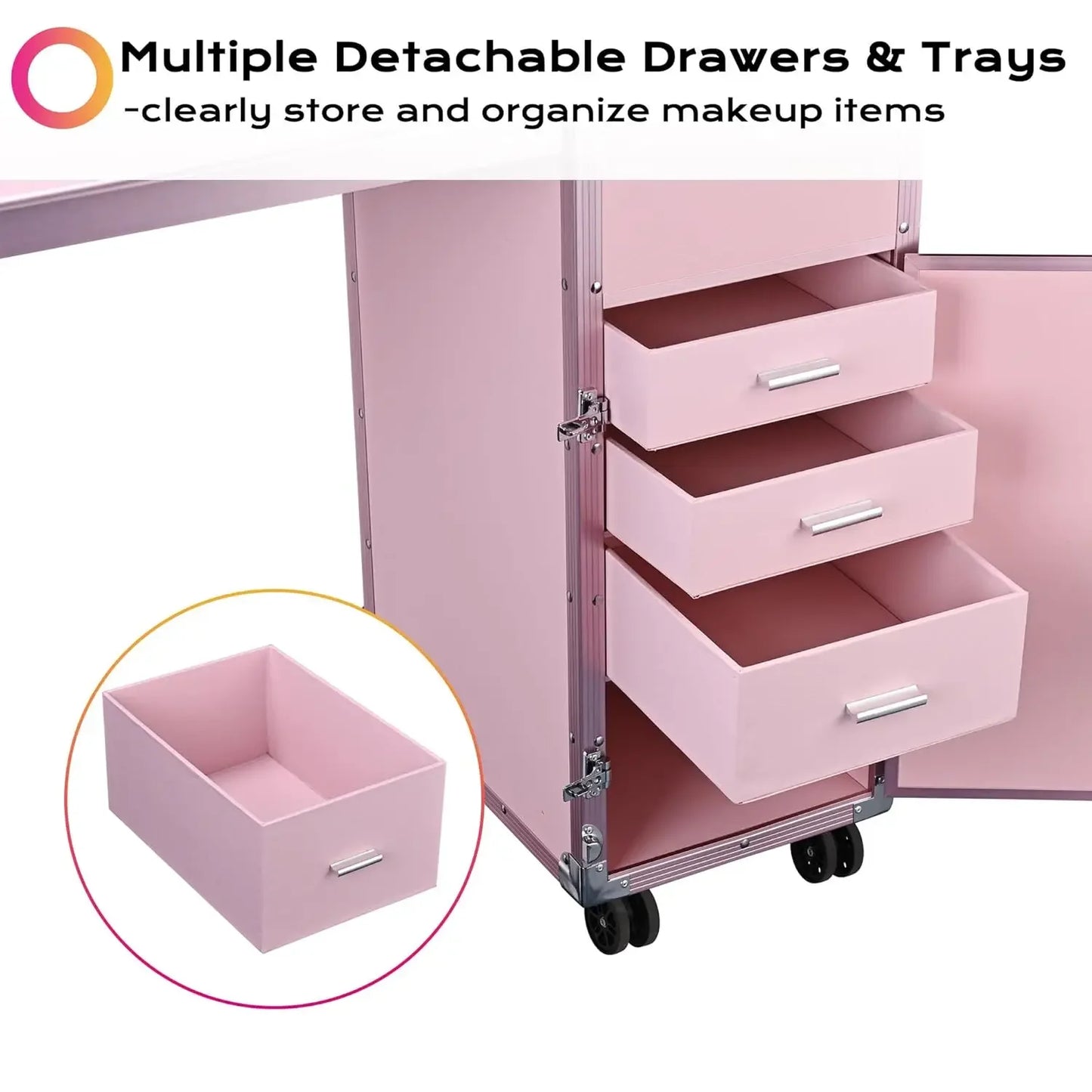 Portable Rolling Manicure Table – Foldable Nail Desk with Travel Case & Cosmetic Trolley Storage Organizer