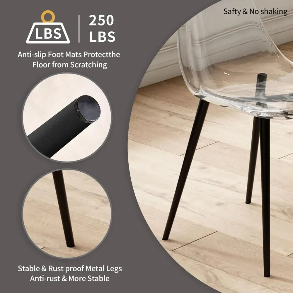 5-Piece Round Glass Dining Table Set for 4 – 47'' Modern Circular Kitchen & Dining Room Table with Clear Glass Top and Chairs