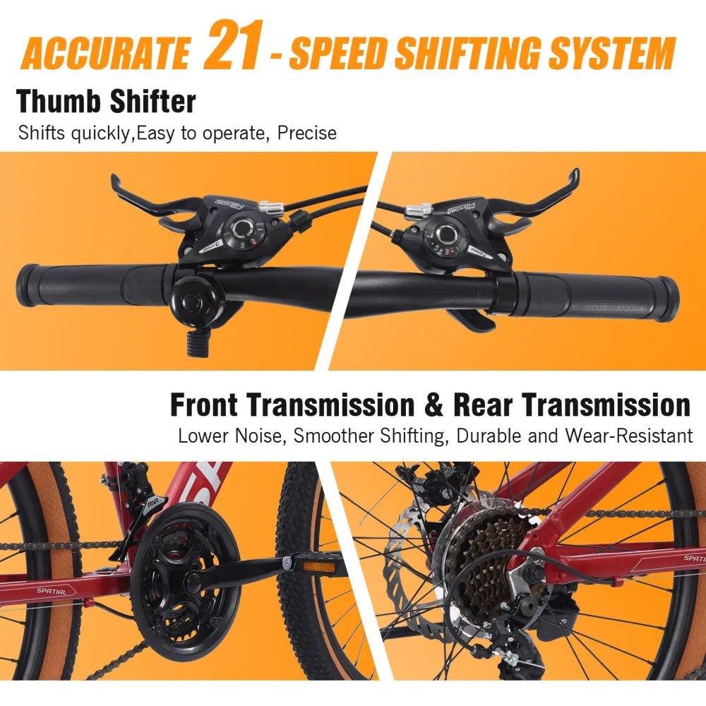 24-Inch Mountain Bike with 21-Speed & Dual Disc Brakes – Durable Hardtail for Teens & Adults