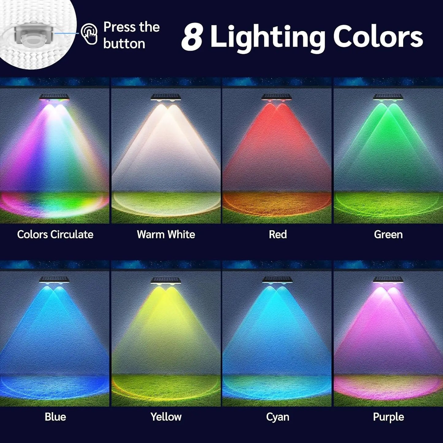 2-Pack Solar Fence & Step Lights – RGB + Warm White LED Wall Lamps, IP65 Waterproof Outdoor Decor Lighting
