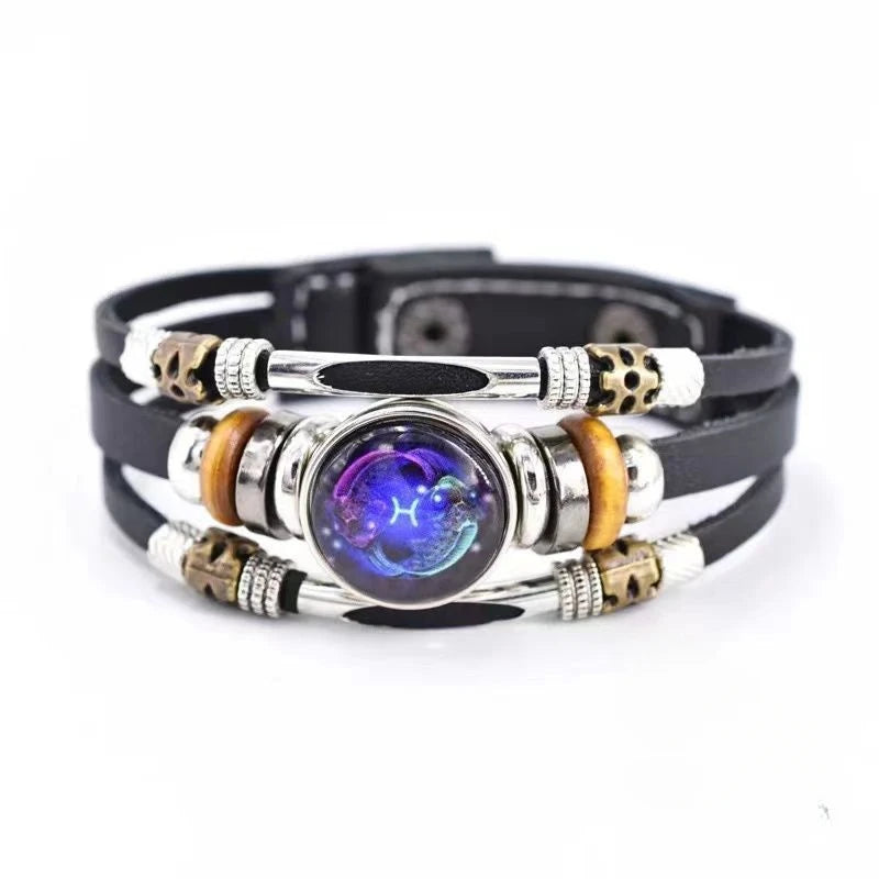Glow-in-the-Dark Zodiac Bracelet with Retro Beaded Style for Him & Her