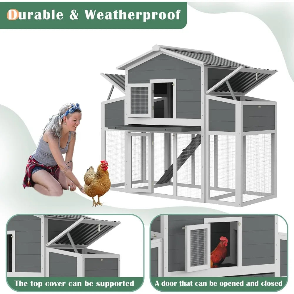 Wooden Chicken Coop for 2–6 Chickens – Outdoor Hen House with Run, 2 Nesting Boxes & Weatherproof Roof