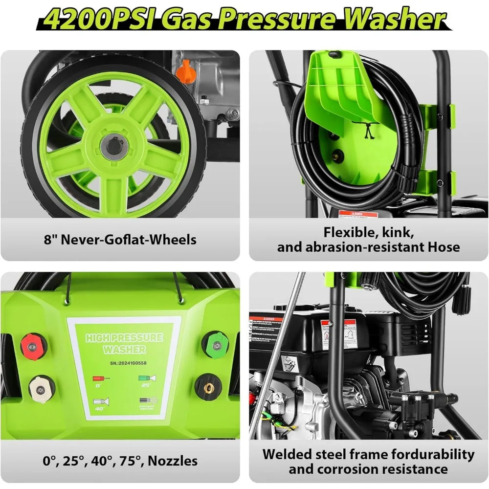 4200 PSI Gas Pressure Washer – 4.0 GPM 209CC Commercial Power Washer with 25ft Hose & 4 Quick-Connect Nozzles