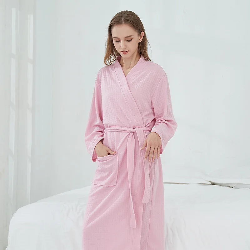 Unisex Waffle Bathrobe – Long, High-Quality Robe for Men & Women, Solid Black Plaid, Comfortable Loungewear or Nightwear