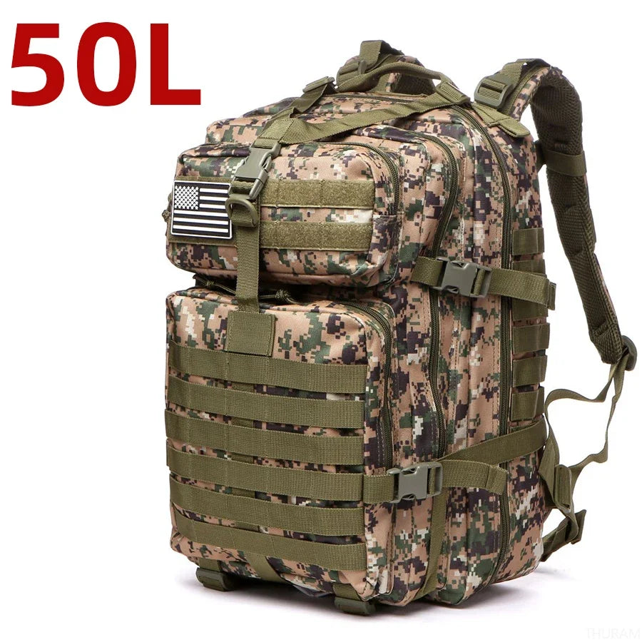 Outdoor-Ready Gear: 25L/50L Tactical Backpack for Camping, Hiking, & Sports