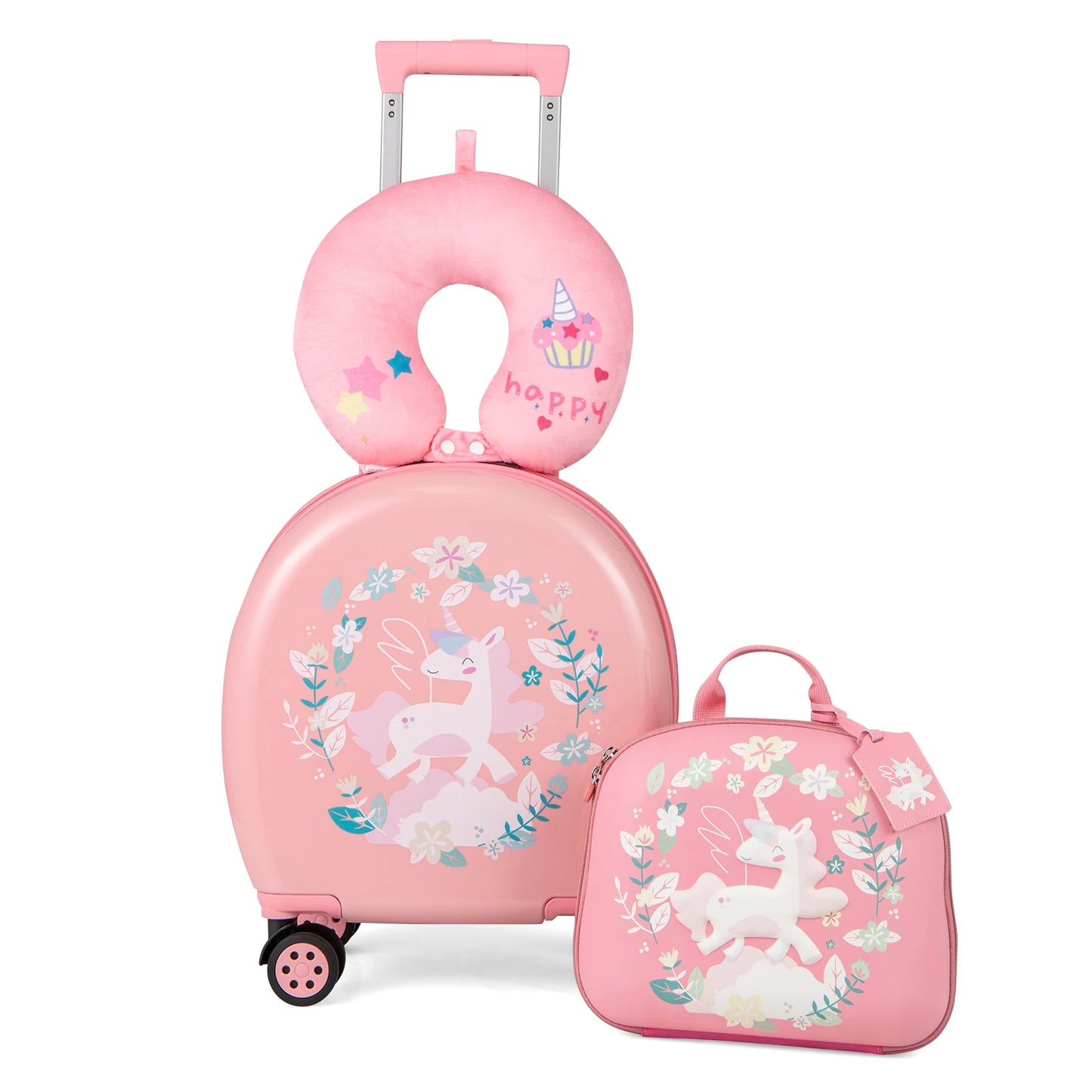 4-Piece Kids’ Luggage Set – 14" Hardside Carry-On Spinner with Backpack, Lunch Bag & Neck Pillow