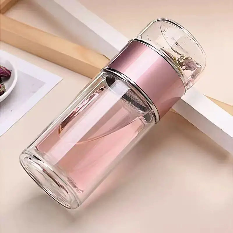 420ML Tea Infuser Water Bottle – Double Layer High Borosilicate Glass Tumbler with Stainless Steel Filter for Loose Leaf Tea & Fruit Infusions