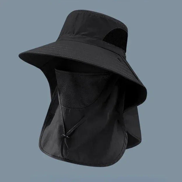 UPF 50+ Wide-Brim Outdoor Fishing Hat with Removable Neck & Face Flap – Breathable Mesh Sun Protection