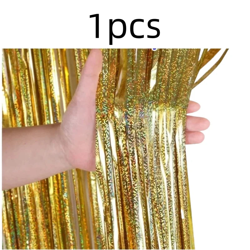 2-Pack Metallic Tinsel Fringe Curtains – 2x1M Glitter Party Backdrops for Birthday, Wedding, Bachelorette & Event Decor