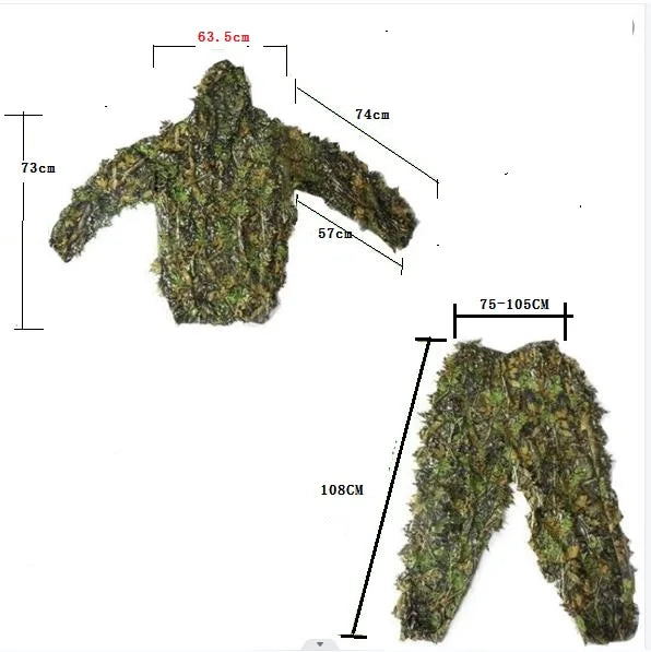 🪖 3D Leafy Ghillie Suit – Camouflage Jungle Set for Men, Women & Kids
Includes Hooded Jacket & Pants | Ideal for Hunting, Airsoft, CS Training, and Outdoor Camouflage