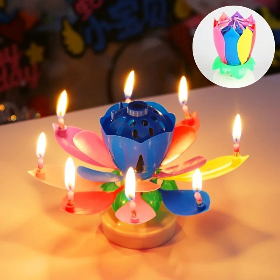 Rotating Lotus Musical Birthday Candle – Singing Flower Cake Topper with Sparkling Display