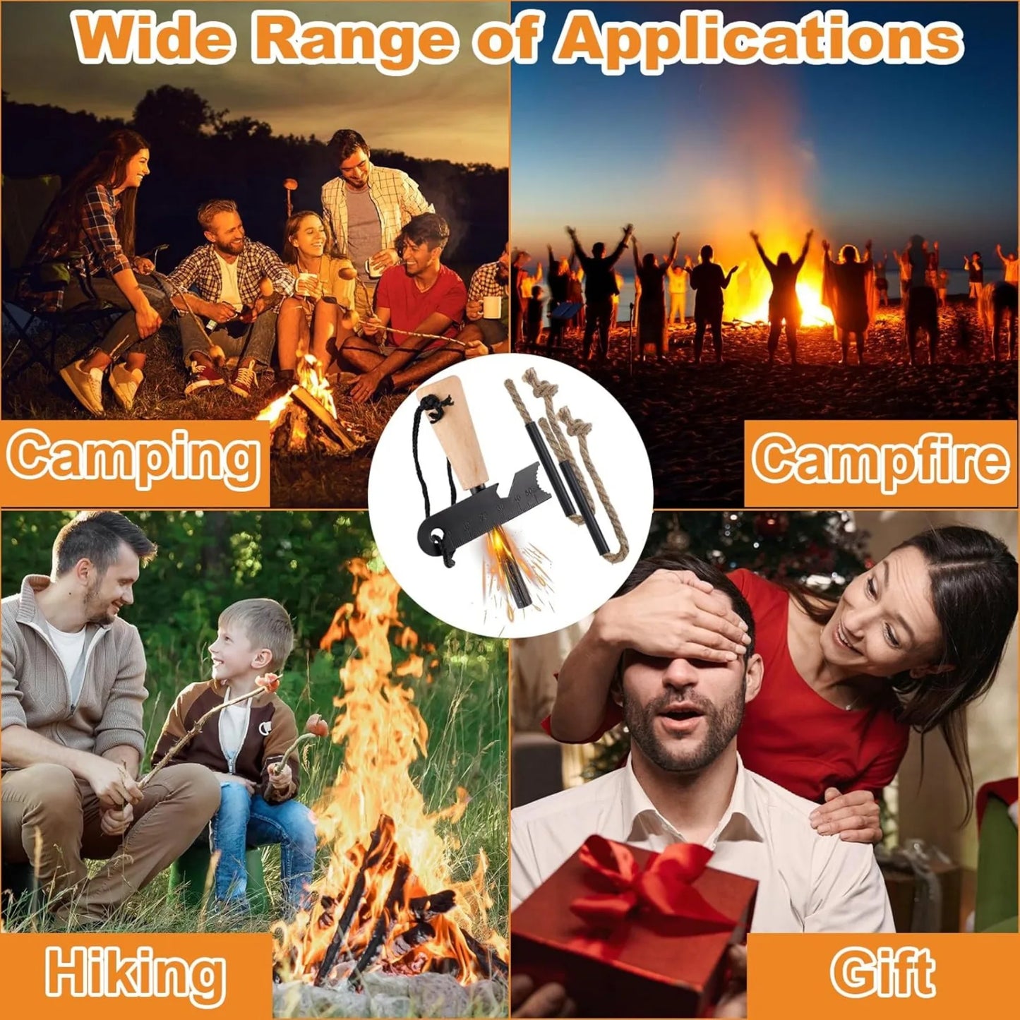 Fire Starter Survival Kit – Magnesium Rod, Wick Hemp Rope & Outdoor Carry Bag Included