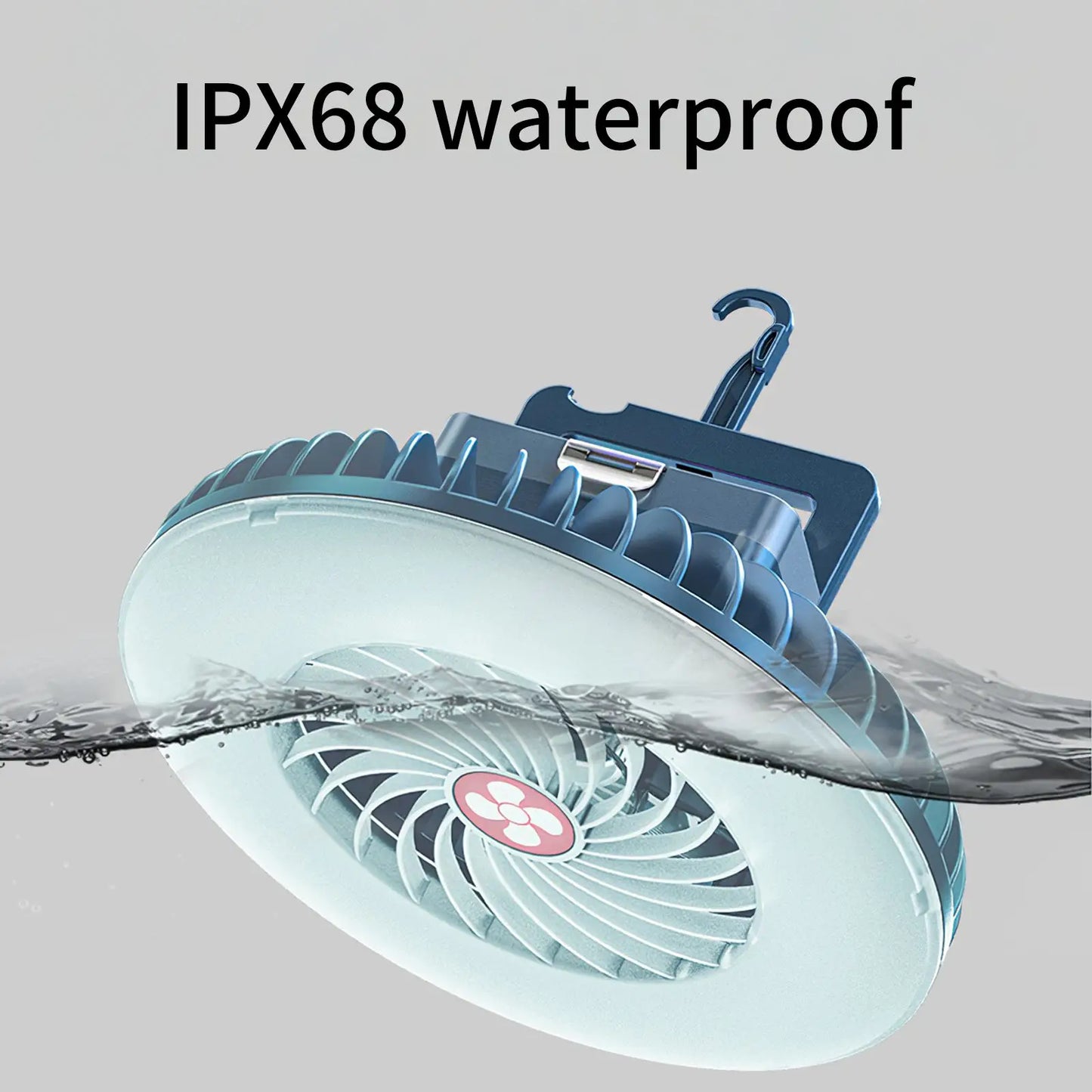 Rechargeable Waterproof Tent Fan with LED Lamp – Portable Camping Lantern & Cooling Fan Combo