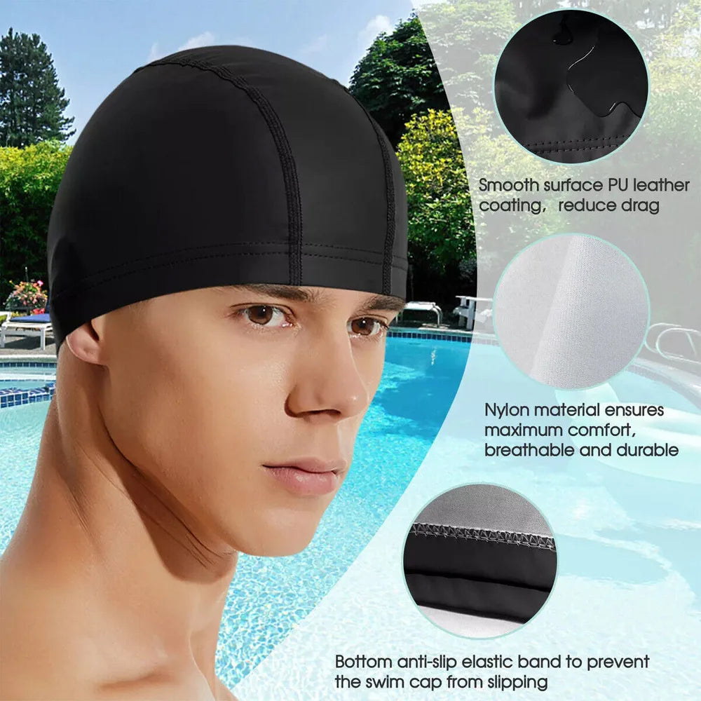 Waterproof Swimming Cap for Men & Women – Solid Color Swim Cap for Long Hair, Adult Pool Use