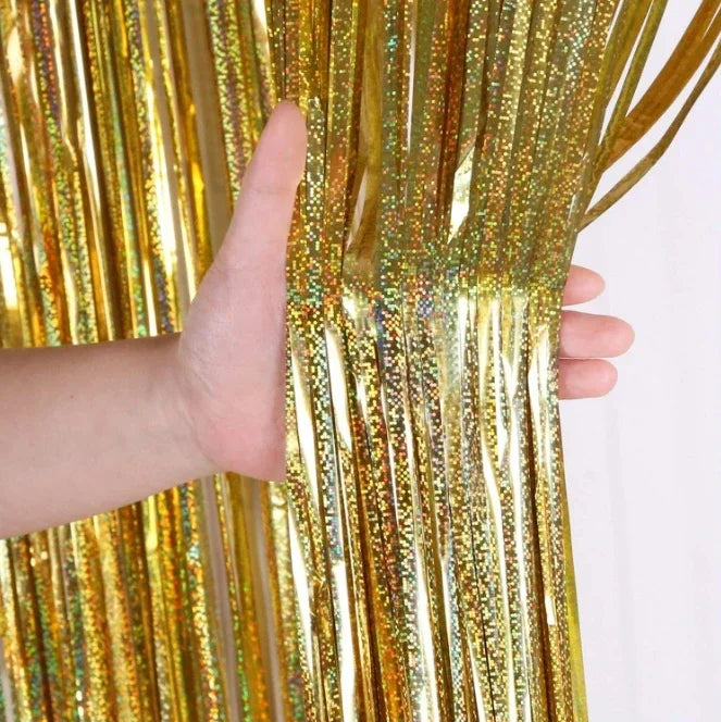 2-Pack Metallic Tinsel Fringe Curtains – 2x1M Glitter Party Backdrops for Birthday, Wedding, Bachelorette & Event Decor