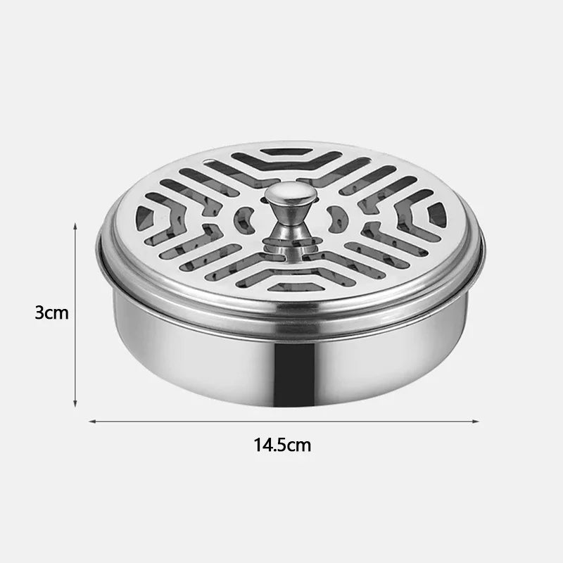 Mosquito Coil Holder with Lid – Round Metal Tray | Easy-to-Clean Mosquito Coil Burner for Indoor & Outdoor Use