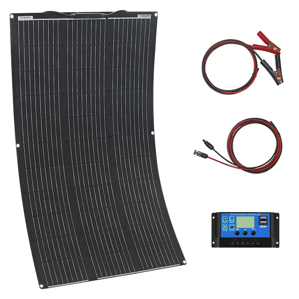 Flexible Solar Panel Kit – 100W/200W/300W High-Efficiency 12V/24V Battery Charger for RV, Boat, Camping & Off-Grid Use