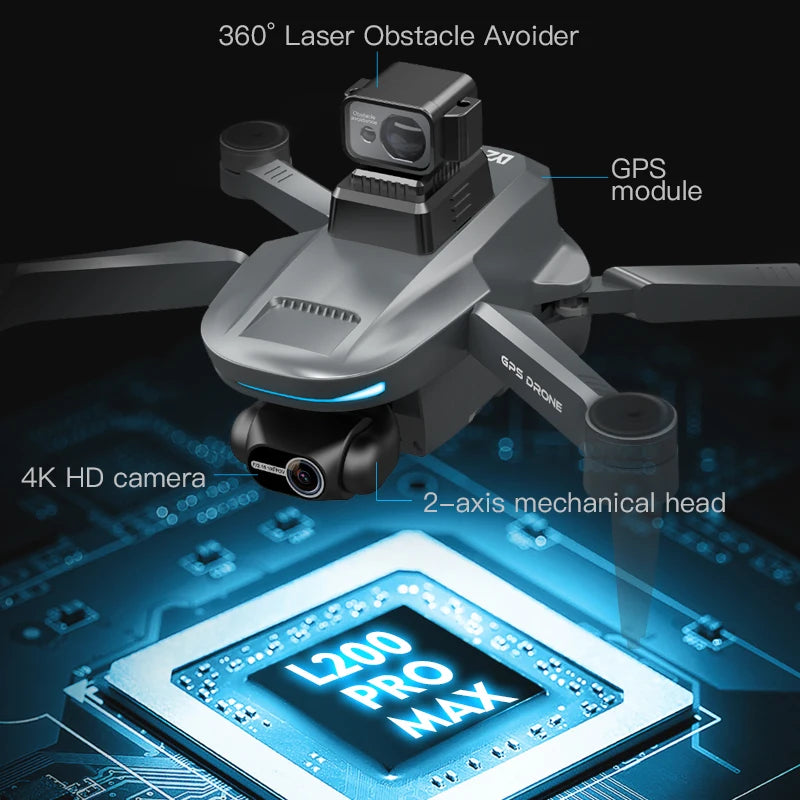 L200 PRO MAX 4K Drone – 2-Axis Gimbal, GPS, 360° Obstacle Avoidance & Brushless Motor FPV Quadcopter