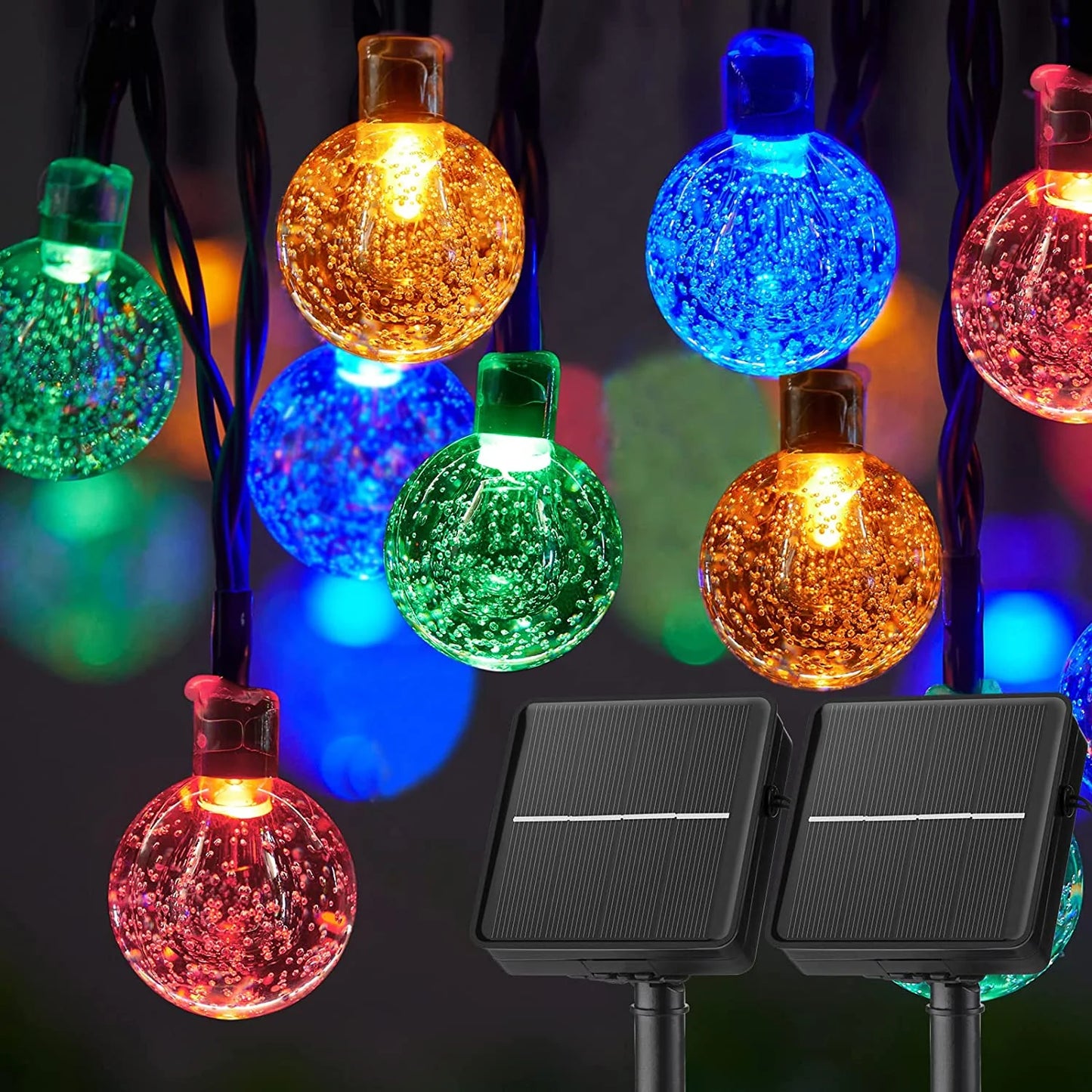 Outdoor Solar Crystal Globe String Lights – 60 LED Waterproof Lights with 8 Modes for Garden, Patio, or Party Decor