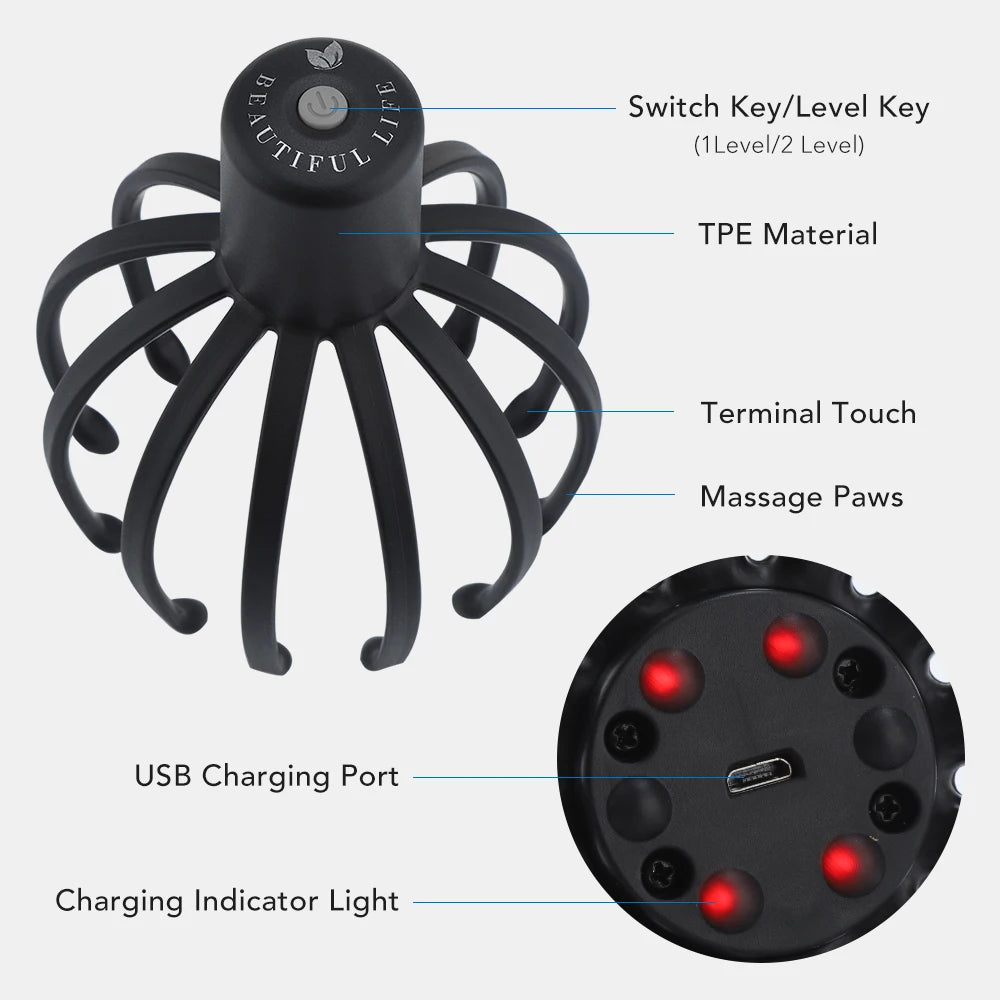 US Stock Electric Octopus Claw Scalp Massager Stress Relief Therapeutic Head Scratcher Relief Hair Stimulation Head Massager