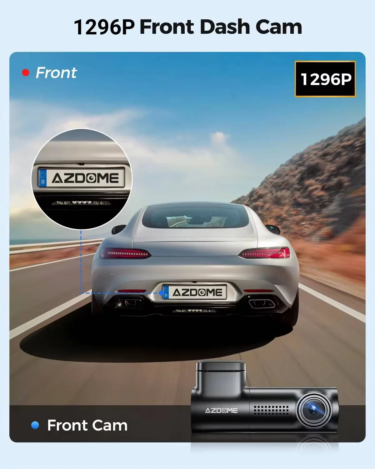 AZDOME M330 1296P Dash Cam – Smart Voice Control, WiFi, G-Sensor, Parking Monitor & Loop Recording