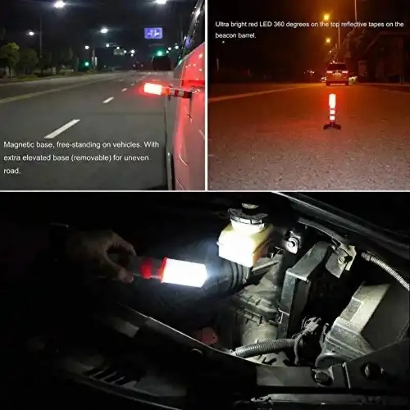 🚨 2pcs Magnetic LED Emergency Warning Lights | Roadside Safety Flares + Telescopic Baton Beacon | Flashlight Strobe Alert Lamps