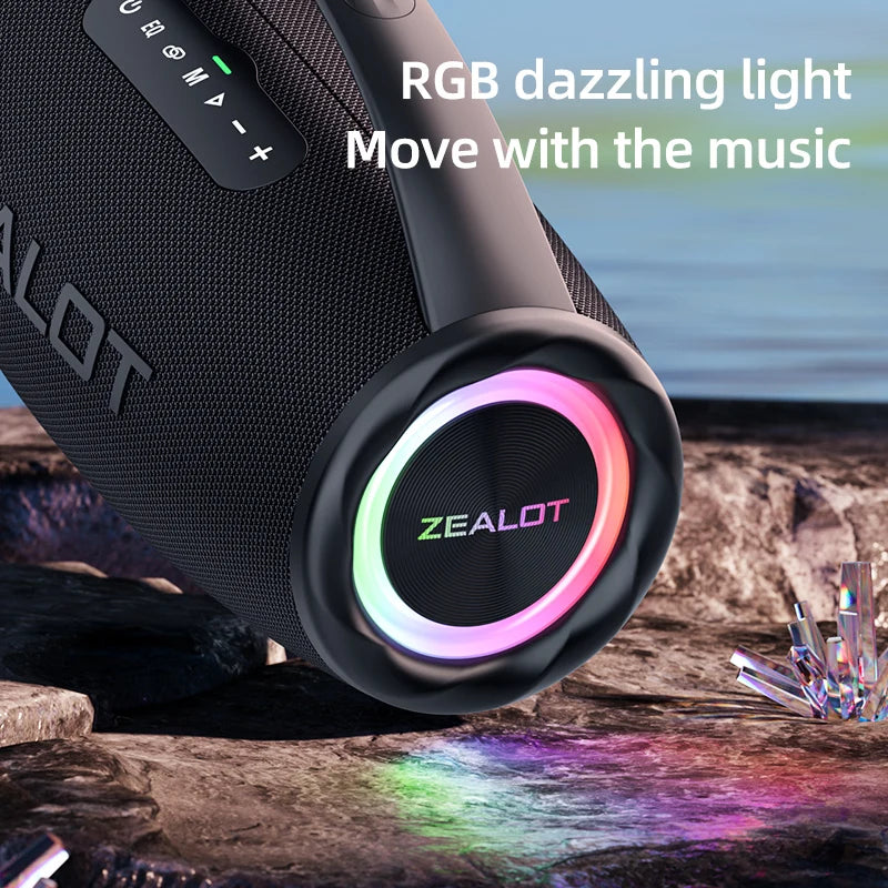 Zealot S97 80W Bluetooth Speaker – Portable Wireless Subwoofer with RGB Lights, Waterproof, 360° Stereo Surround, TWS & FM Radio