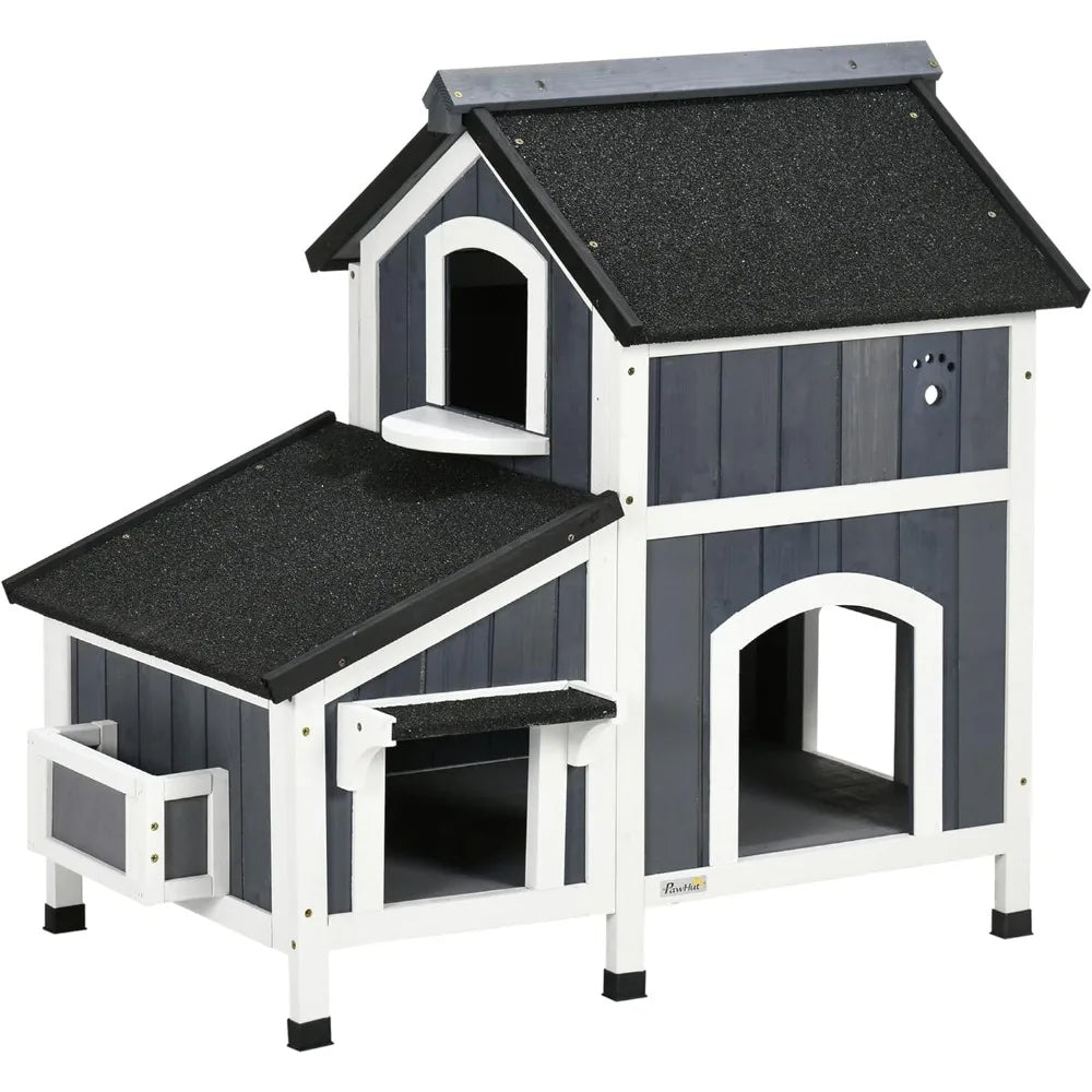 Outdoor Cat House with Weather-Resistant Roof – Modern Cat Shelter with Garden Bed & Multiple Entrances