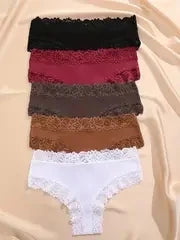 5Pcs Women’s Cotton Lace Panties Set – Soft Floral Patchwork Briefs Underwear Lingerie (S-XL)