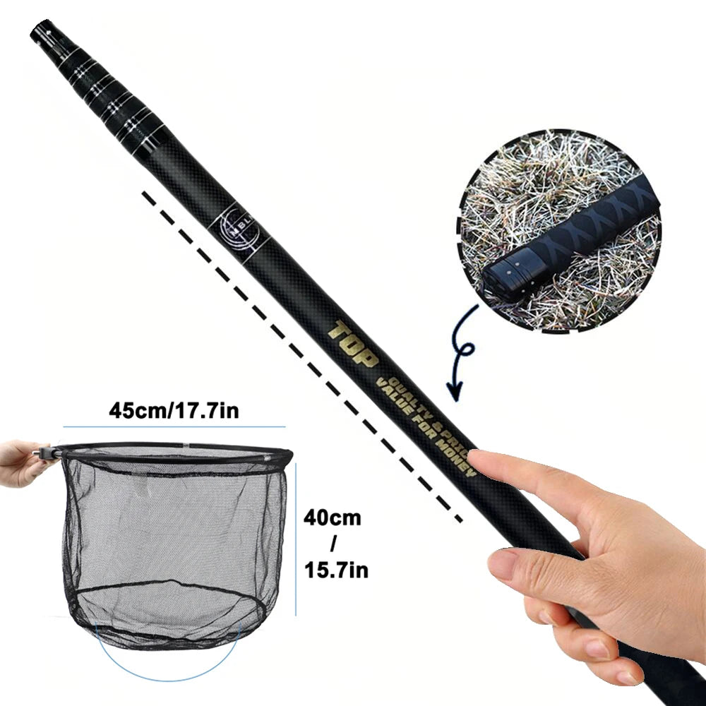 Ultralight 328cm/129" Portable Landing Net – Carbon Handle & Aluminum Alloy Net Head (414g Total Weight)