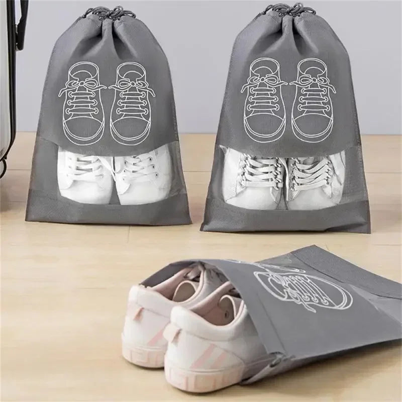 5/10pcs Non-Woven Shoe Storage Bags – Portable Waterproof Travel Organizer with Drawstring for Closet & Luggage