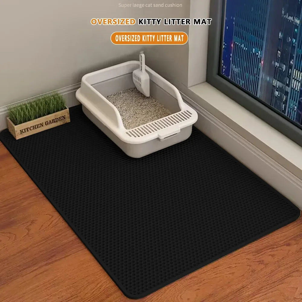 90x60CM Double-Layer Waterproof Cat Litter Mat – Non-Slip, Washable Pet Toilet Mat for Litter Box Cleanup